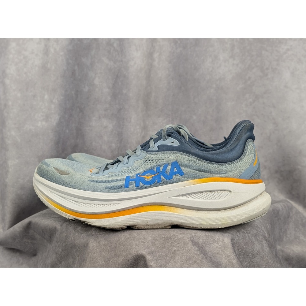 Hoka Bondi 8 Mens Road Running Shoes‎ Grey Blue Orange 1162811 Size 11 D
